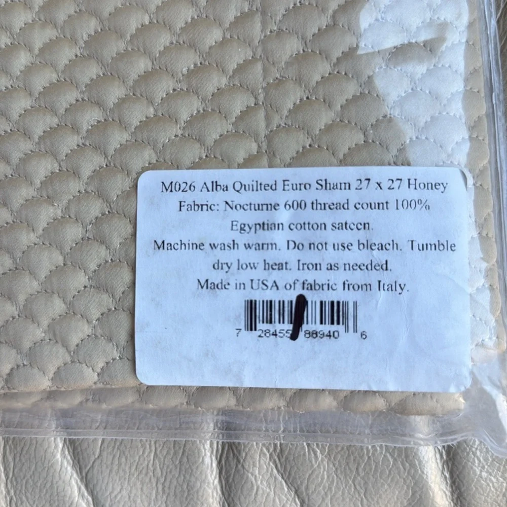 Matouk Alba Honey Quilted Euro Sham - New 27”x27” M026